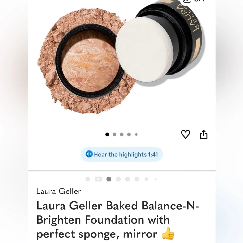 Laura Geller Baked Balance-N-Brighten Foundation has mirror/sponge, Deep Shade